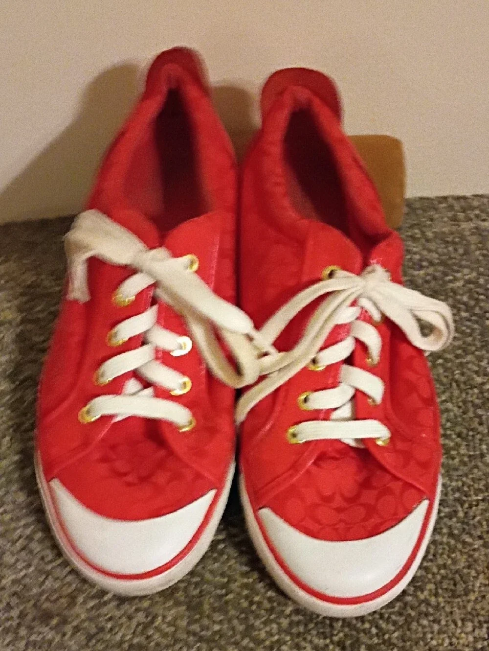 Coach Red Signature Canvas Lace-Up Sneakers Size 11